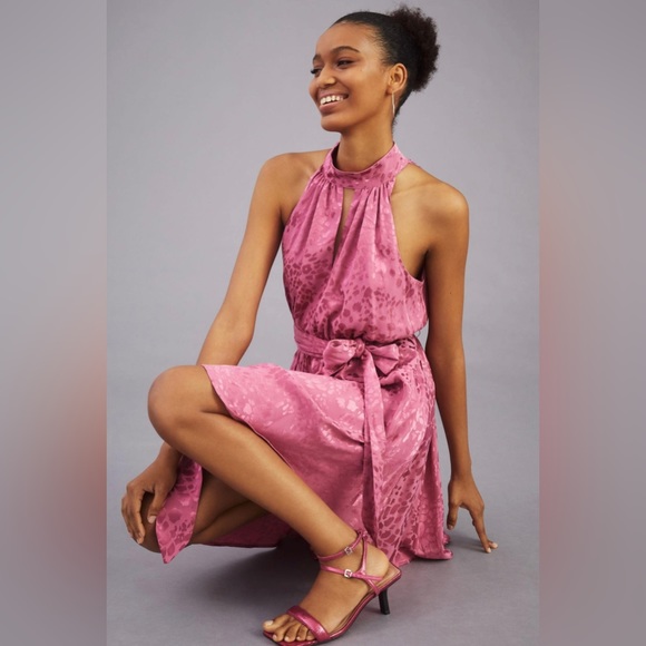 Anthropologie Jacquard Halter Neck Mini Dress - Picture 4 of 16